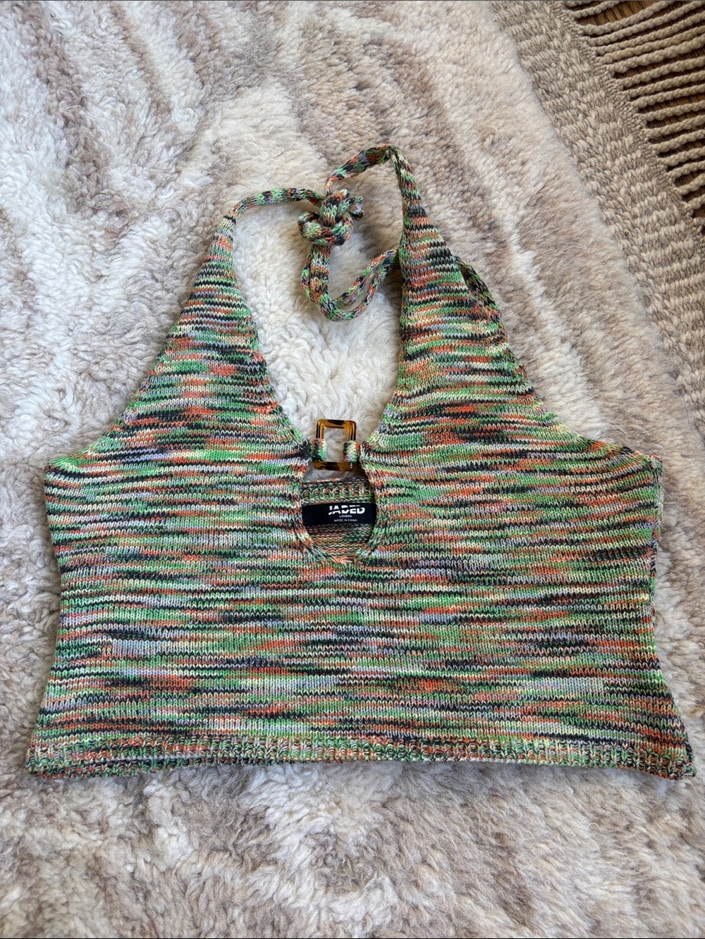 Green Multi Halter Knit Crop Top
